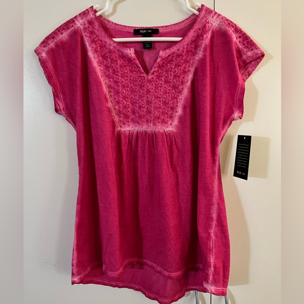 Style & Co Short Sleeve Pink Top Size Small